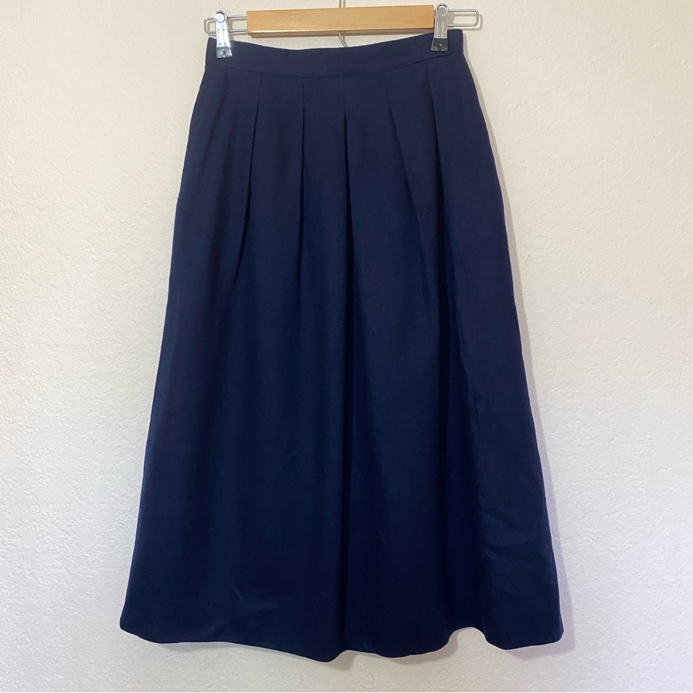 Vintage Navy Blue Wool Pleated Skirt